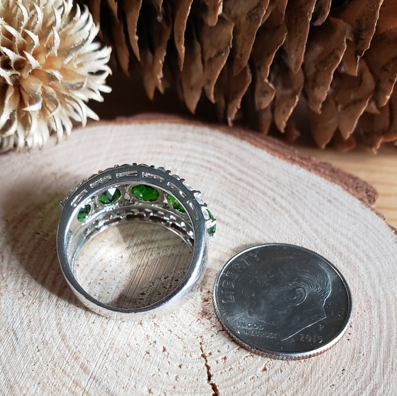 ⚫ Chrome Diopside & White Topaz Sterling Silver Ring - Picture 5 of 8